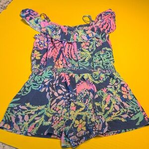 Lilly Pulitzer Navy and Pink Floral Kids Romper